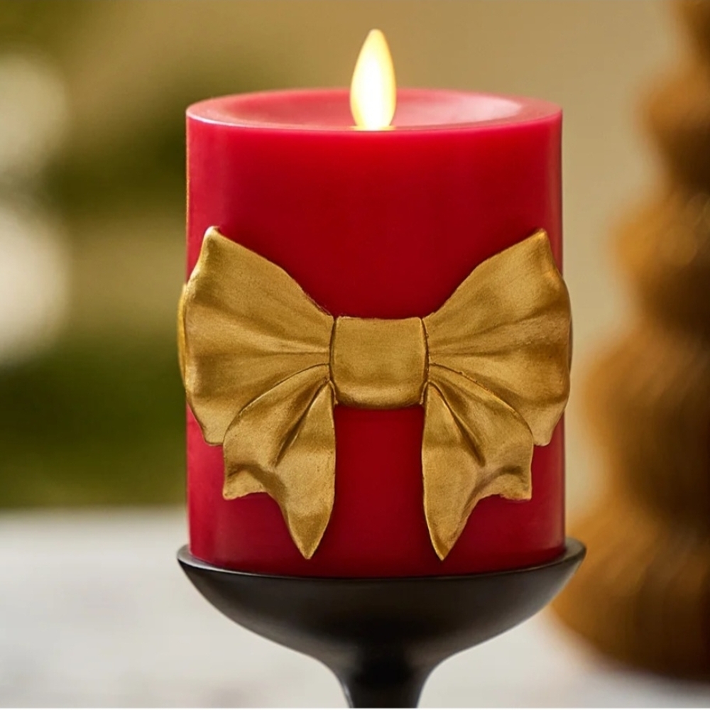 Luminara Red Flameless Candle with Gold Bow NEW